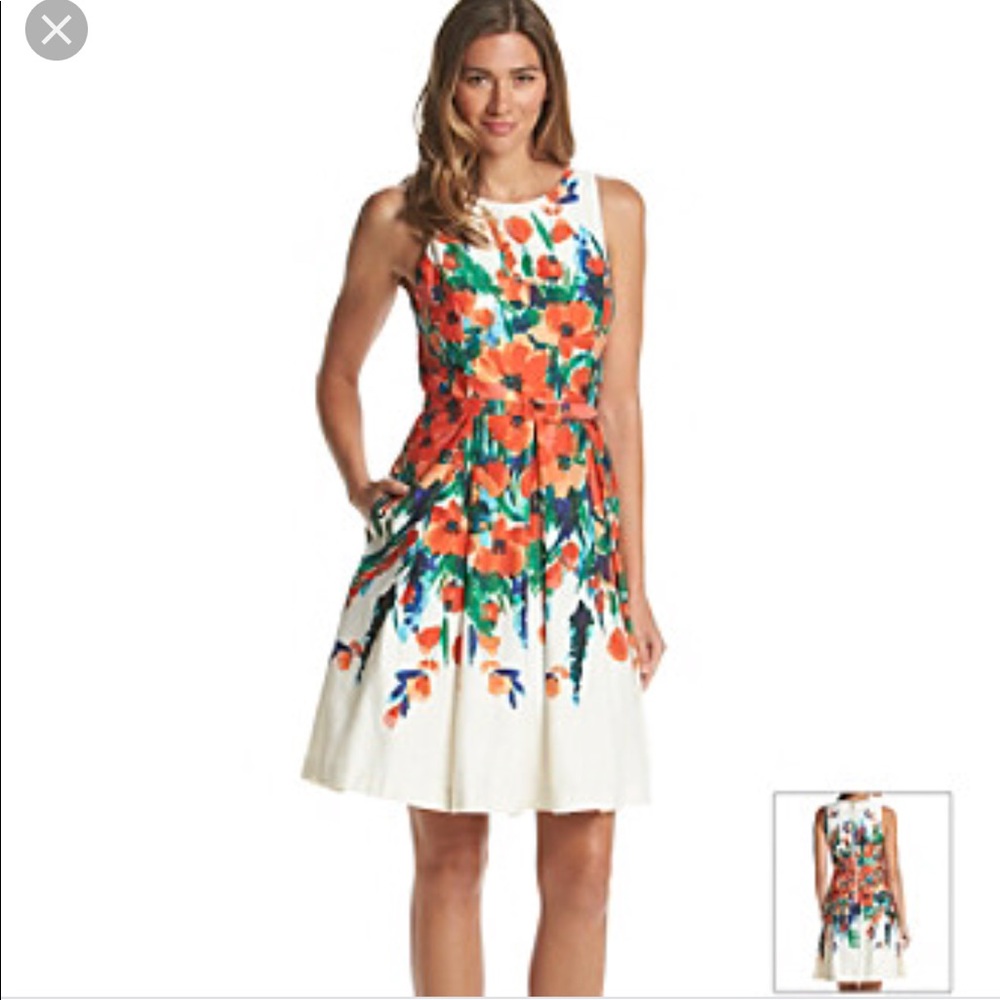 Eliza J belted floral fit and flare dress